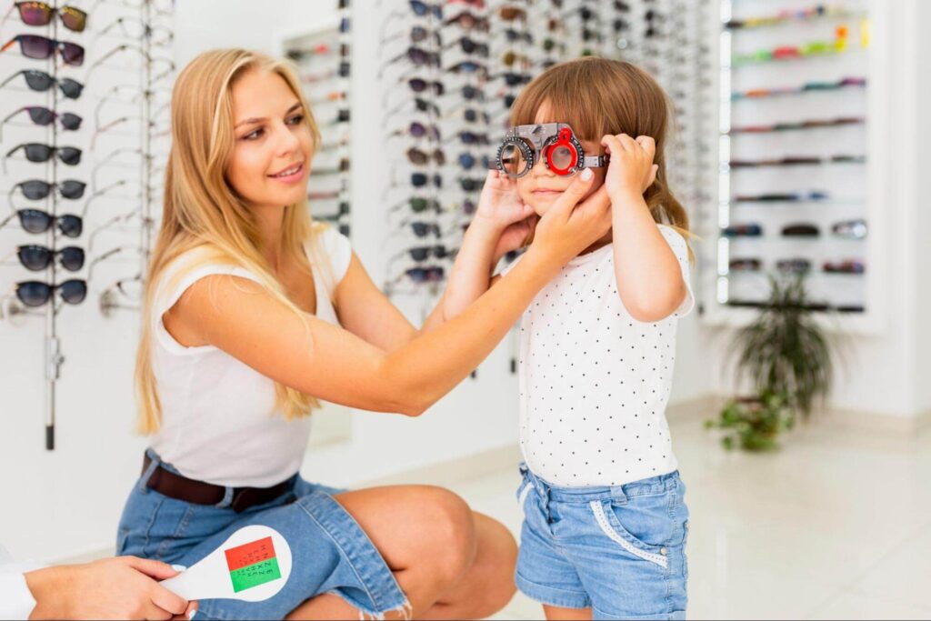 child getting a refractive eye exam