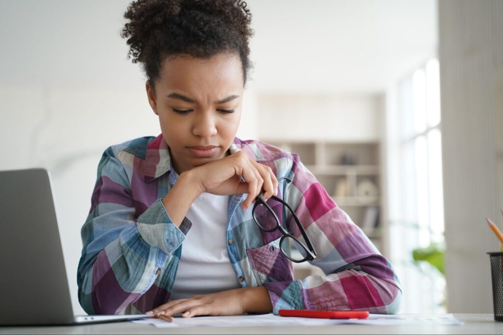 woman reading about stargardt disease