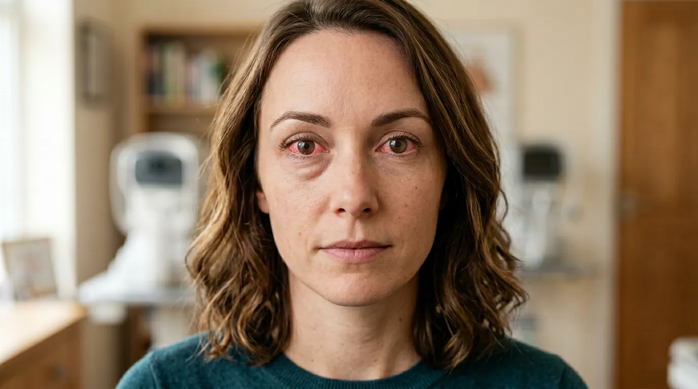 woman thinking of red eye causes